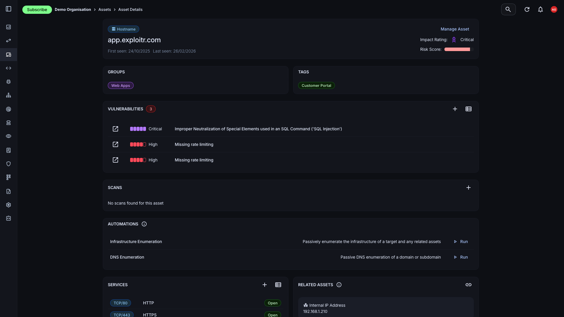 Individual asset detail view