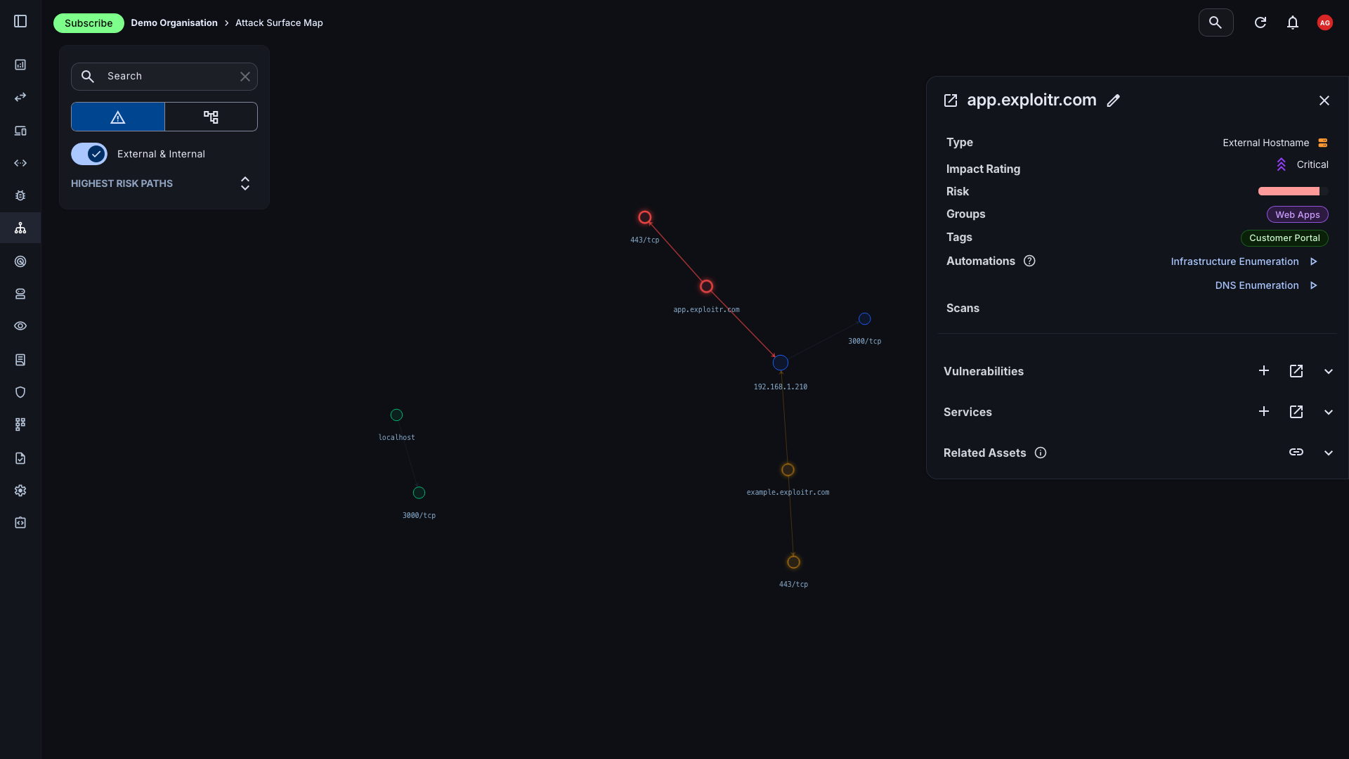 Attack Surface Center interactive map view