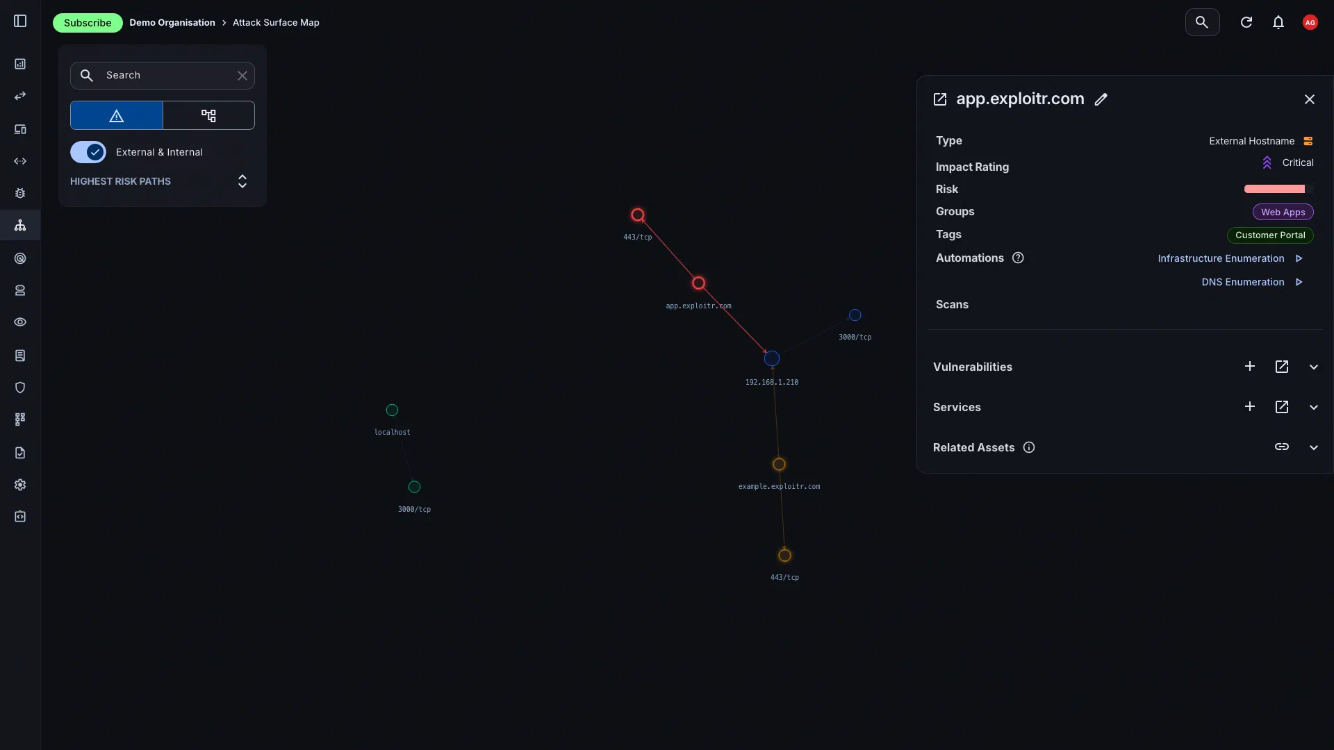 Attack Surface Center interactive map view