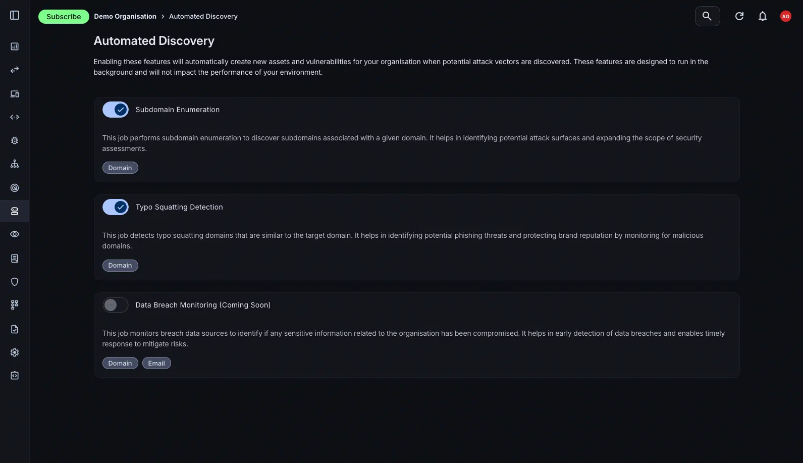 Automated discovery configuration view