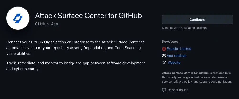 GitHub integration app configuration
