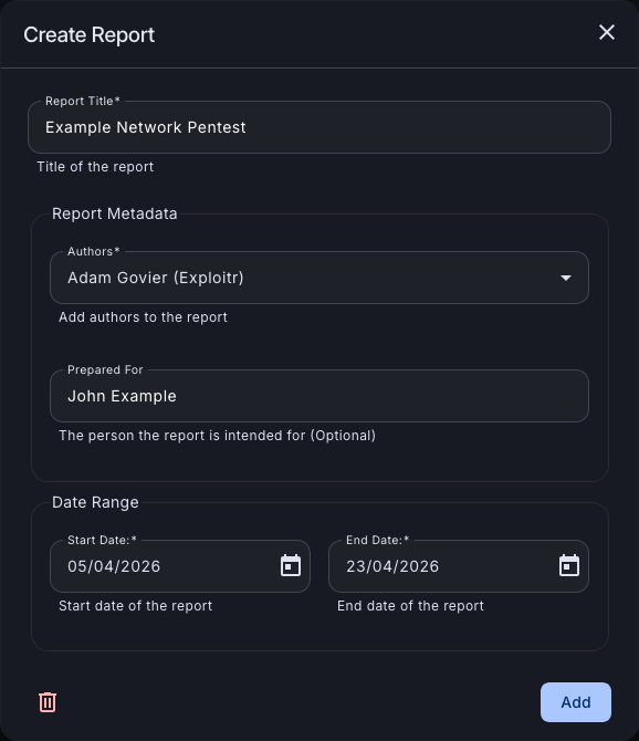 Report creation view