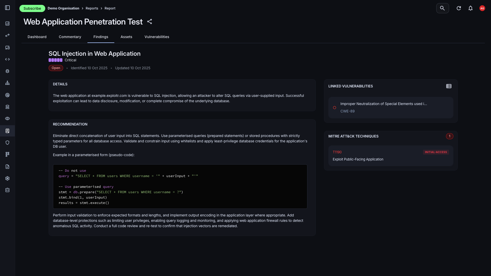 Vulnerability management overview dashboard