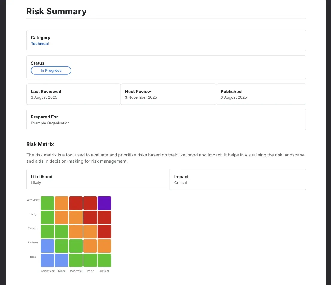 PDF risk register report download