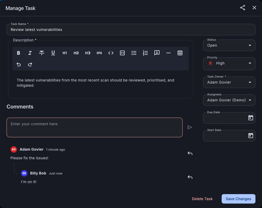 Creating a task in Attack Surface Center