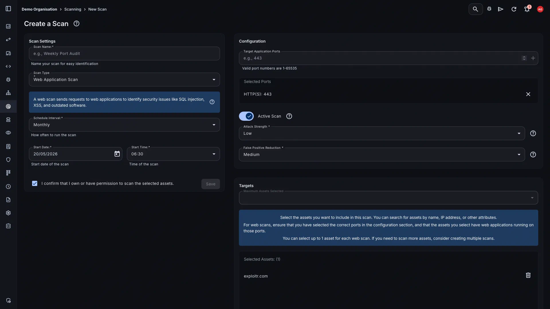 Web application vulnerability scan configuration