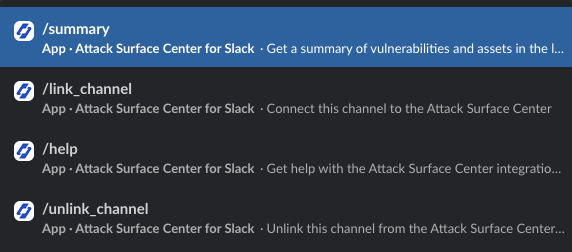 Slack app commands for the Attack Surface Center