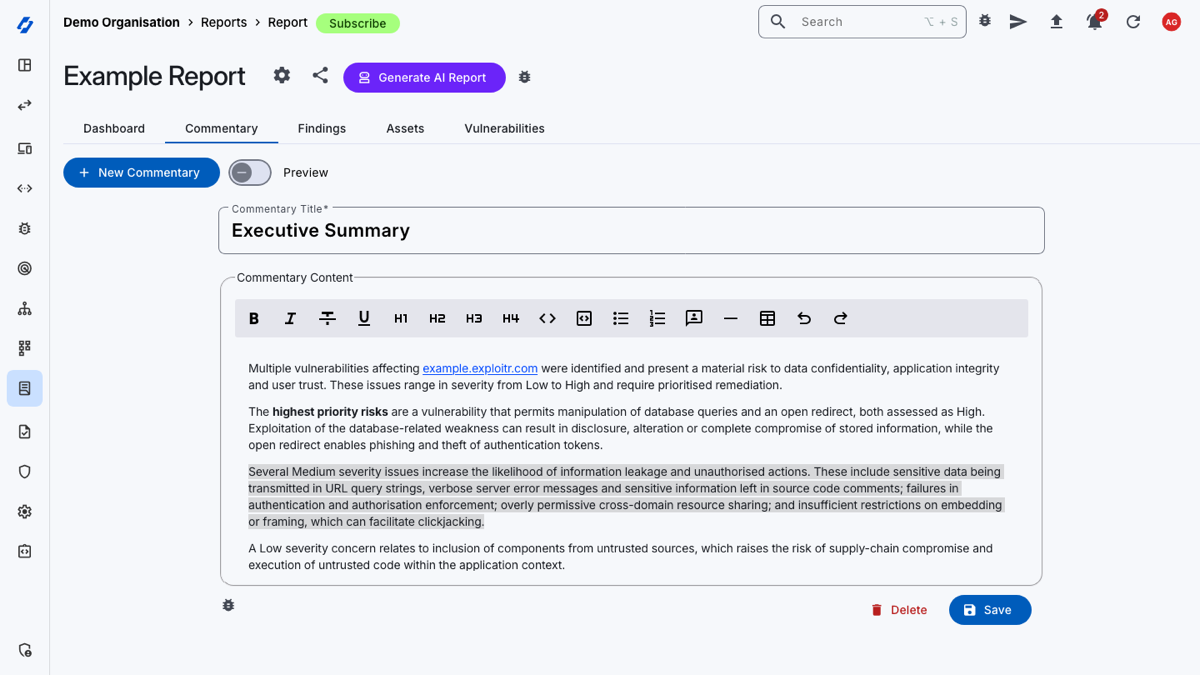 Pentest report executive summary