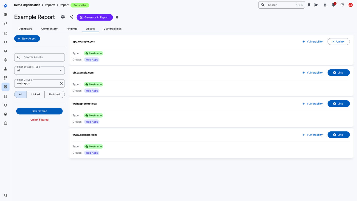Adding assets to pentest report