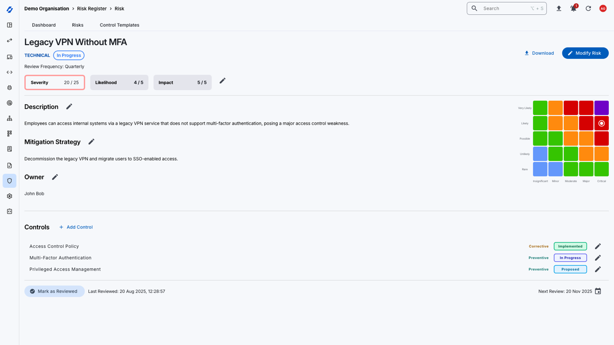 Creating a Risk on the Risk Register
